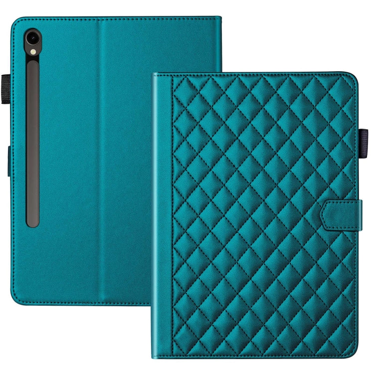 For Samsung Galaxy Tab S9 FE / S9 Rhombus Lattice Leather Tablet Case(Dark Green) by bashfashion