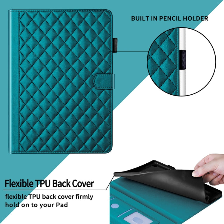 For Samsung Galaxy Tab S9 FE / S9 Rhombus Lattice Leather Tablet Case(Dark Green) by bashfashion