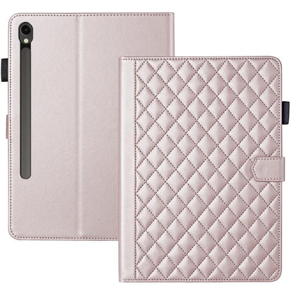For Samsung Galaxy Tab S10 FE+ Rhombus Lattice Leather Tablet Case(Rose Gold) by bashfashion