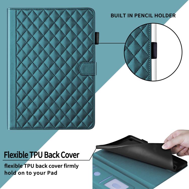 For Samsung Galaxy Tab S10 FE+ Rhombus Lattice Leather Tablet Case(Dark Green) by bashfashion
