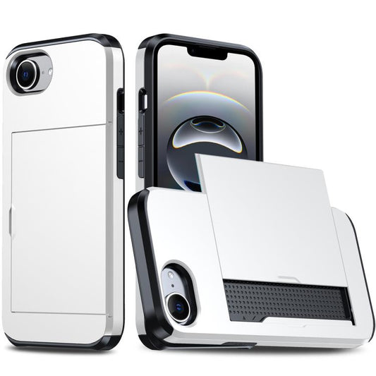 For iPhone 16e Shockproof Armor Phone Case with Card Slot(White) by bashfashion