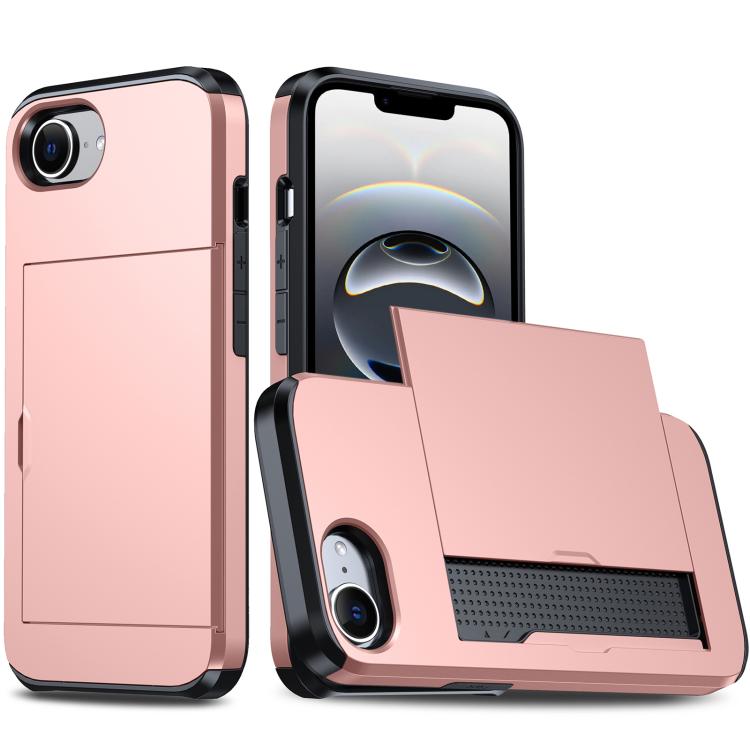 For iPhone 16e Shockproof Armor Phone Case with Card Slot(Rose Gold) by bashfashion