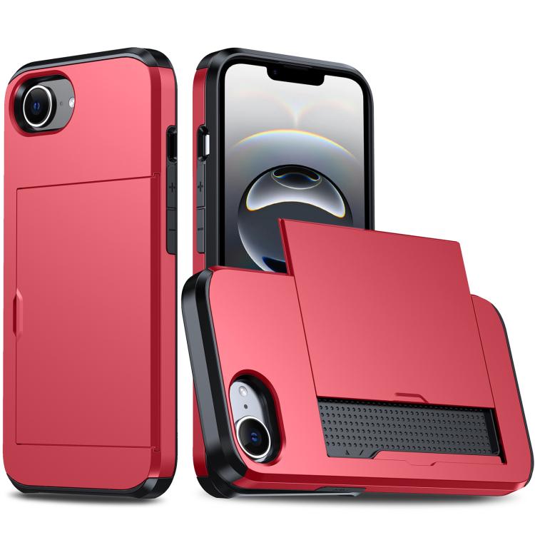 For iPhone 16e Shockproof Armor Phone Case with Card Slot(Red) by bashfashion