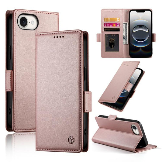 For iPhone 16e Side Buckle Magnetic Frosted Leather Phone Case(Rose Gold) by bashfashion