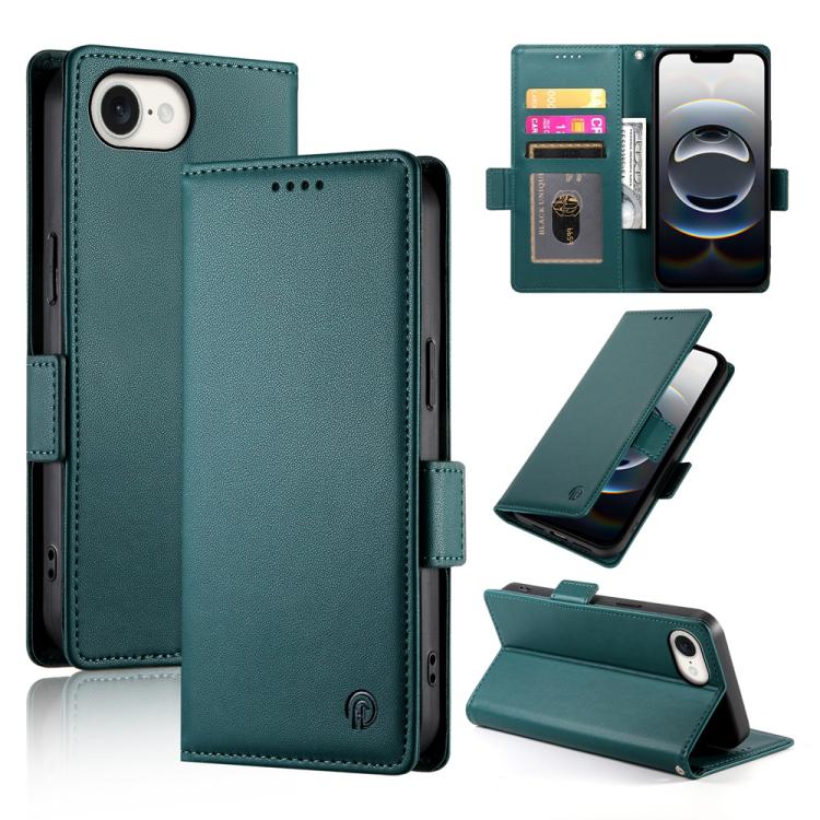 For iPhone 16e Side Buckle Magnetic Frosted Leather Phone Case(Dark Green) by bashfashion