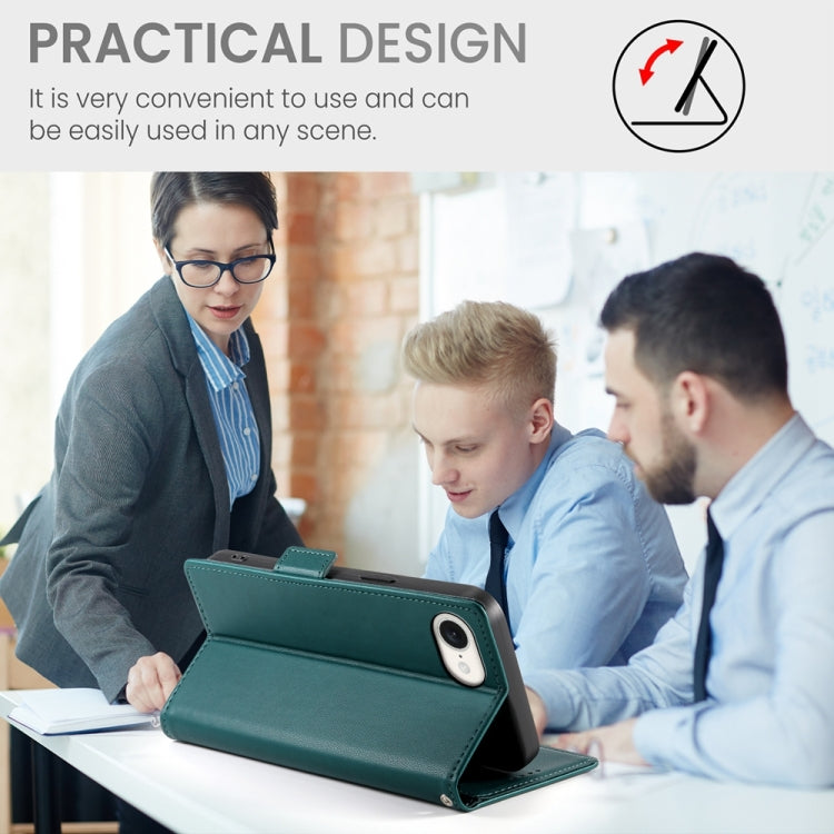 For iPhone 16e Side Buckle Magnetic Frosted Leather Phone Case(Dark Green) by bashfashion