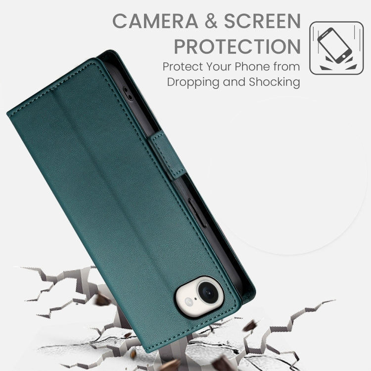 For iPhone 16e Side Buckle Magnetic Frosted Leather Phone Case(Dark Green) by bashfashion