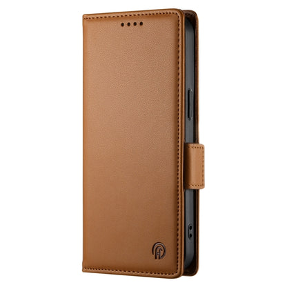 For iPhone 16e Side Buckle Magnetic Frosted Leather Phone Case(Brown) by bashfashion