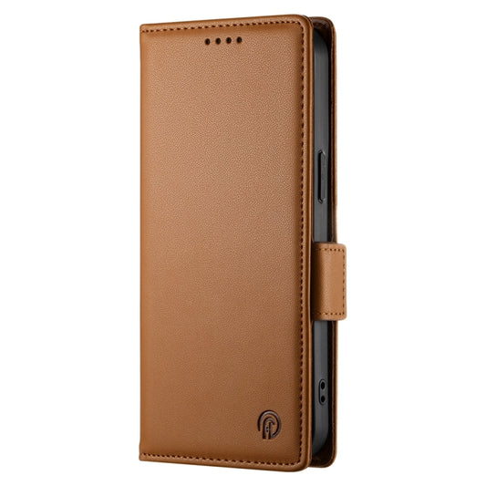 For iPhone 16e Side Buckle Magnetic Frosted Leather Phone Case(Brown) by bashfashion