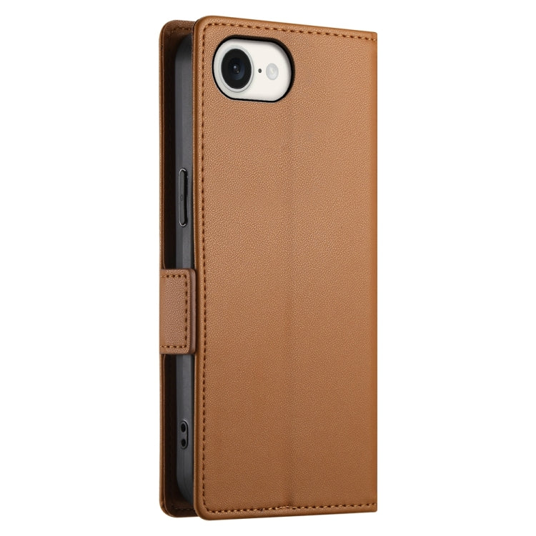 For iPhone 16e Side Buckle Magnetic Frosted Leather Phone Case(Brown) by bashfashion