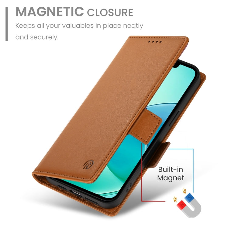 For iPhone 16e Side Buckle Magnetic Frosted Leather Phone Case(Brown) by bashfashion