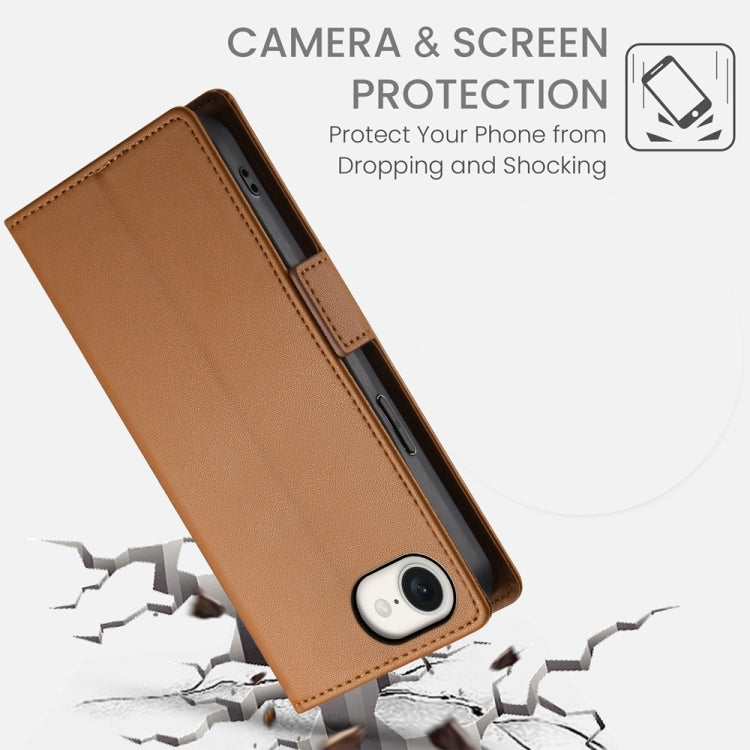 For iPhone 16e Side Buckle Magnetic Frosted Leather Phone Case(Brown) by bashfashion