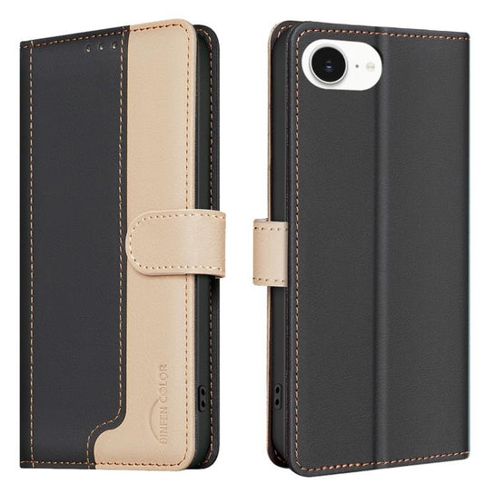 For iPhone 16e Color Matching RFID Anti-theft Leather Phone Case(Black) by bashfashion