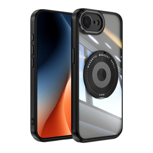 For iPhone 16e 360 Holder Magsafe Acrylic Hybrid TPU Phone Case(Black) by bashfashion