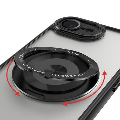 For iPhone 16e 360 Holder Magsafe Acrylic Hybrid TPU Phone Case(Black) by bashfashion