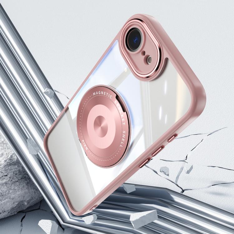 For iPhone 16e 360 Holder Magsafe Acrylic Hybrid TPU Phone Case(Pink) by bashfashion