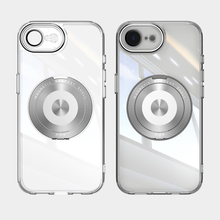 For iPhone 16e 360 Holder Magsafe Acrylic Hybrid TPU Phone Case(Grey) by bashfashion