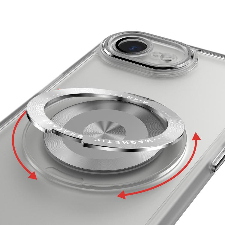 For iPhone 16e 360 Holder Magsafe Acrylic Hybrid TPU Phone Case(Grey) by bashfashion