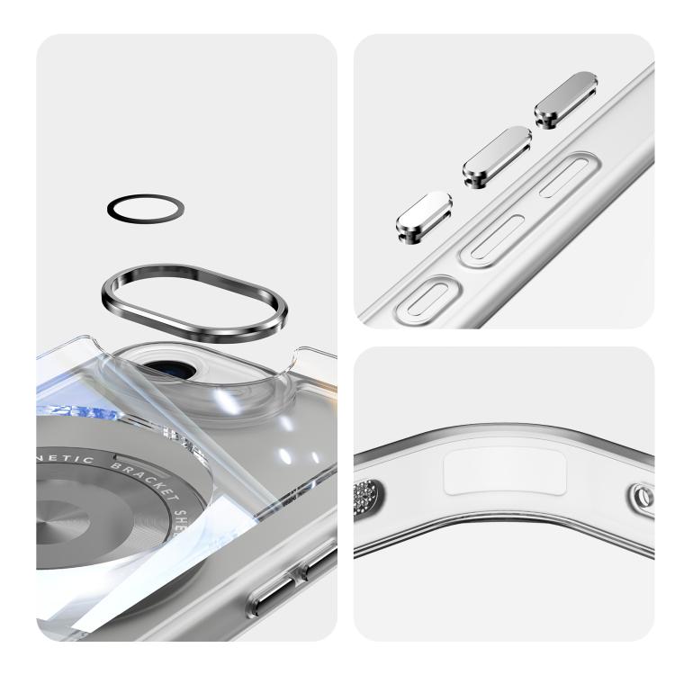 For iPhone 16e 360 Holder Magsafe Acrylic Hybrid TPU Phone Case(Grey) by bashfashion