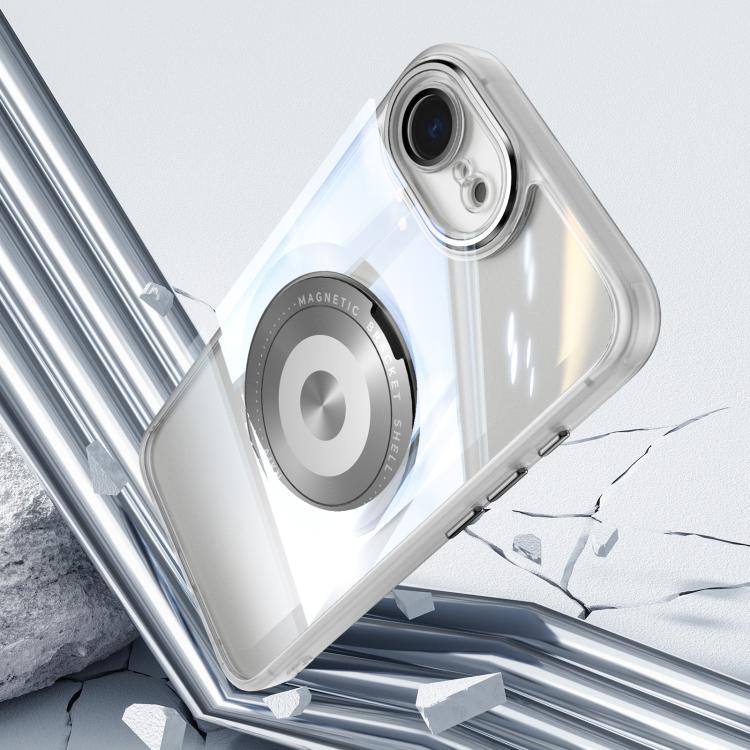 For iPhone 16e 360 Holder Magsafe Acrylic Hybrid TPU Phone Case(Grey) by bashfashion