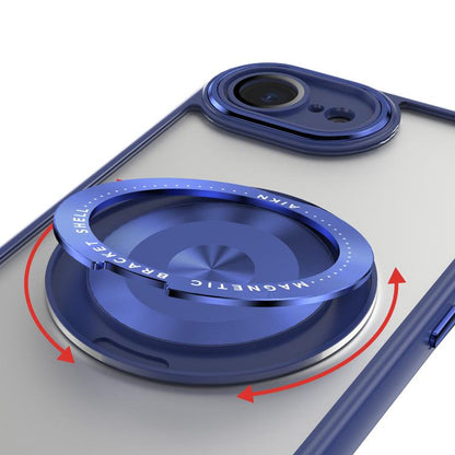 For iPhone 16e 360 Holder Magsafe Acrylic Hybrid TPU Phone Case(Blue) by bashfashion