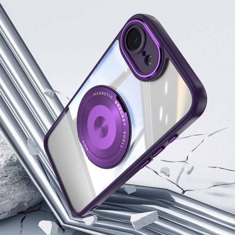 For iPhone 16e 360 Holder Magsafe Acrylic Hybrid TPU Phone Case(Purple) by bashfashion