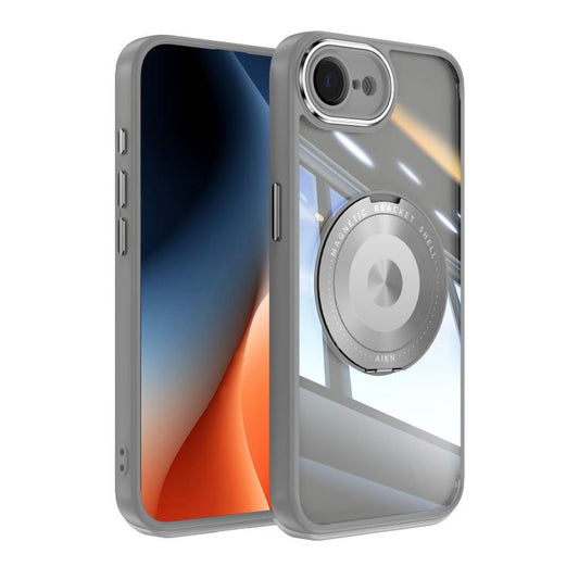 For iPhone 16e 360 Holder Magsafe Acrylic Hybrid TPU Phone Case(Frosted White) by bashfashion