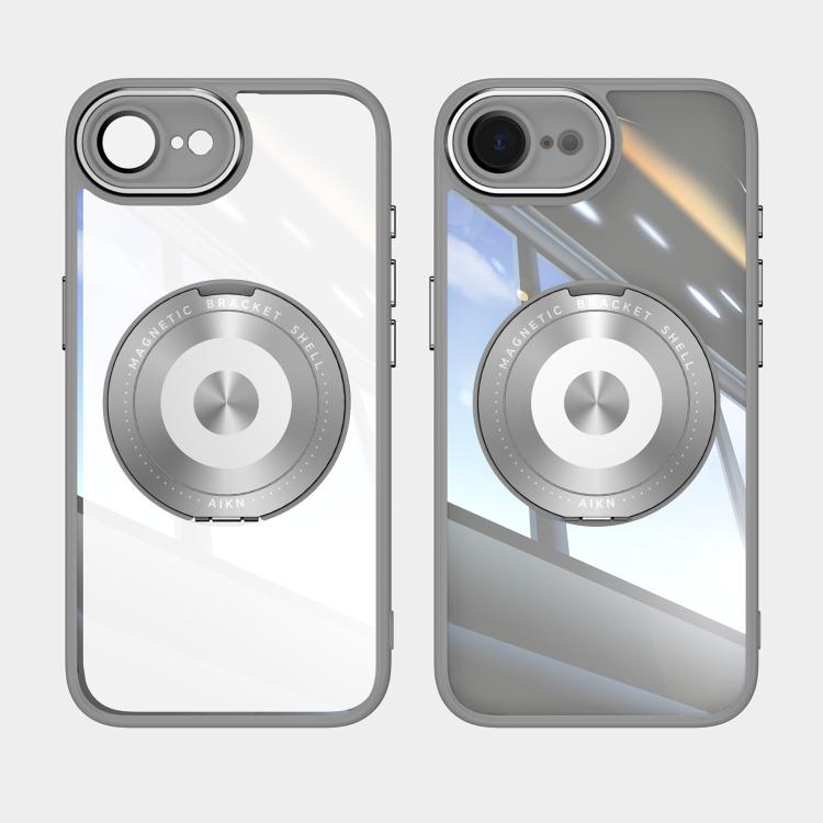 For iPhone 16e 360 Holder Magsafe Acrylic Hybrid TPU Phone Case(Frosted White) by bashfashion