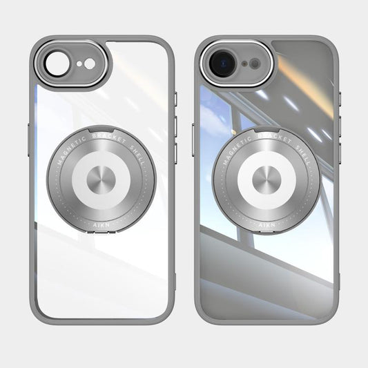 For iPhone 16e 360 Holder Magsafe Acrylic Hybrid TPU Phone Case(Frosted White) by bashfashion