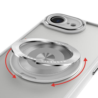 For iPhone 16e 360 Holder Magsafe Acrylic Hybrid TPU Phone Case(Frosted White) by bashfashion