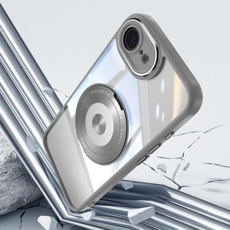 For iPhone 16e 360 Holder Magsafe Acrylic Hybrid TPU Phone Case(Frosted White) by bashfashion