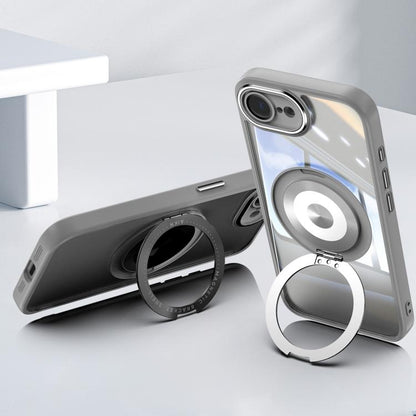 For iPhone 16e 360 Holder Magsafe Acrylic Hybrid TPU Phone Case(Frosted White) by bashfashion