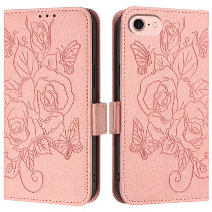 For iPhone SE 2024 Embossed Rose RFID Anti-theft Leather Phone Case(Pink) by bashfashion