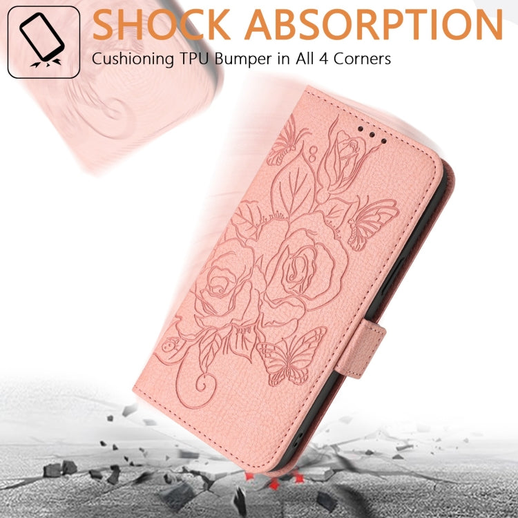For iPhone SE 2024 Embossed Rose RFID Anti-theft Leather Phone Case(Pink) by bashfashion
