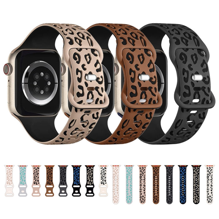 For Apple Watch Series 3 42mm Concave Leopard Printed Silicone Watch Band(Black Blue) by bashfashion