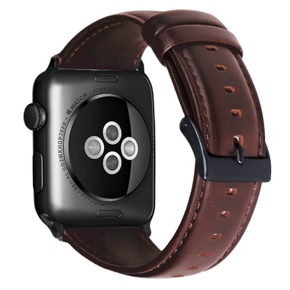 For Apple Watch Series 8 41mm Oil Wax Genuine Leather Watch Band(Red Brown) by bashfashion
