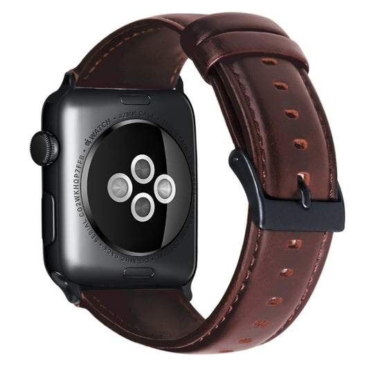 For Apple Watch Series 8 41mm Oil Wax Genuine Leather Watch Band(Red Brown) by bashfashion