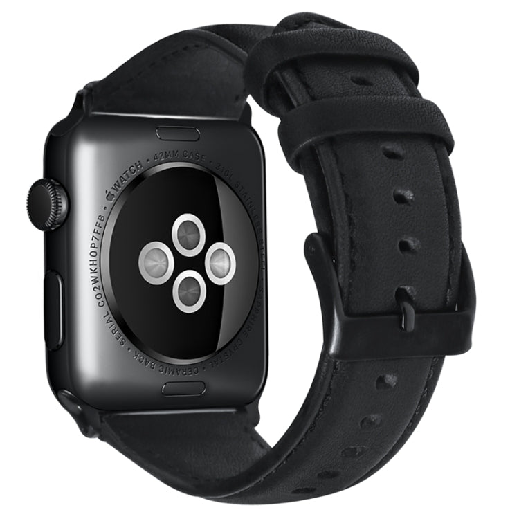 For Apple Watch Series 8 45mm Oil Wax Genuine Leather Watch Band(Black) by bashfashion