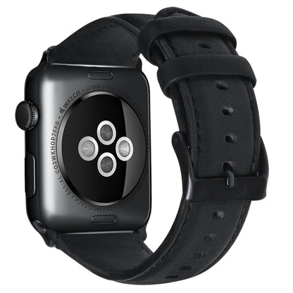 For Apple Watch Series 8 45mm Oil Wax Genuine Leather Watch Band(Black) by bashfashion