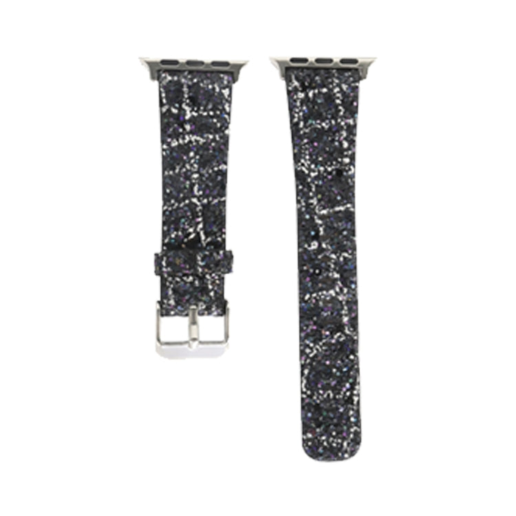 For Apple Watch 5 & 4 44mm / 3 & 2 & 1 42mm Glitter Sequins Leather Watch Band(Black Silver) by bashfashion