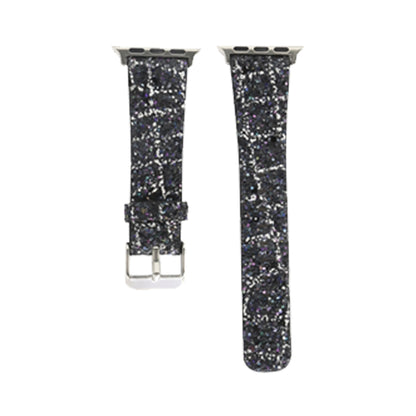 For Apple Watch 5 & 4 44mm / 3 & 2 & 1 42mm Glitter Sequins Leather Watch Band(Black Silver) by bashfashion