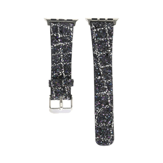 For Apple Watch 5 & 4 44mm / 3 & 2 & 1 42mm Glitter Sequins Leather Watch Band(Black Silver) by bashfashion