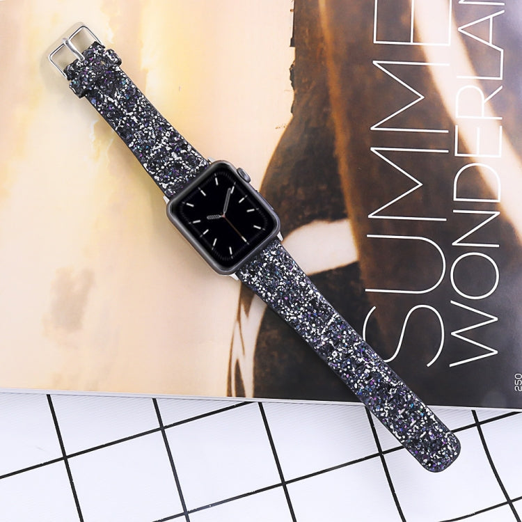 For Apple Watch 5 & 4 44mm / 3 & 2 & 1 42mm Glitter Sequins Leather Watch Band(Black Silver) by bashfashion