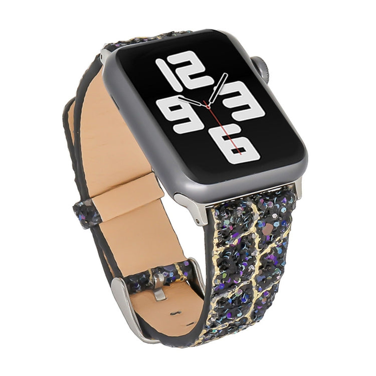 For Apple Watch Series 7 41mm / 6 & SE & 5 & 4 40mm / 3 & 2 & 1 38mm Glitter Sequins Leather Watch Band(Black Gold) by bashfashion