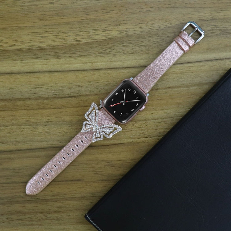 For Apple Watch 5 & 4 44mm / 3 & 2 & 1 42mm Bowknot Glitter Diamond Watch Band(Rose Gold) by bashfashion