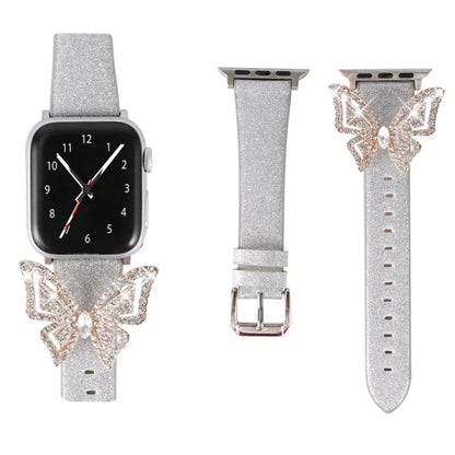 For Apple Watch 5 & 4 44mm / 3 & 2 & 1 42mm Bowknot Glitter Diamond Watch Band(Silver) by bashfashion