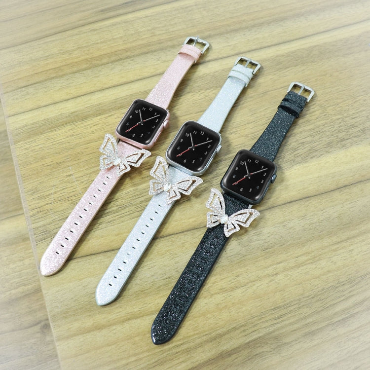 For Apple Watch 5 & 4 44mm / 3 & 2 & 1 42mm Bowknot Glitter Diamond Watch Band(Silver) by bashfashion
