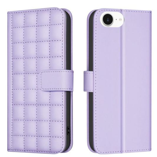 For iPhone 16e Square Texture Leather Phone Case(Purple) by bashfashion