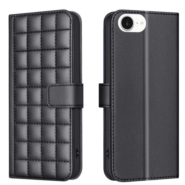 For iPhone 16e Square Texture Leather Phone Case(Black) by bashfashion