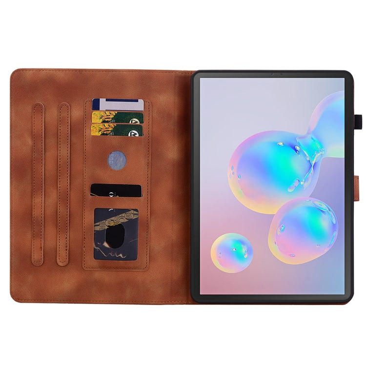 For Samsung Galaxy Tab S6 SM-T860 / SM-T865 Lily Embossed Leather Tablet Case with Pen(Brown) by bashfashion